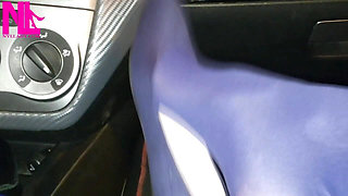 Dangling and Shoeplaying in Blue Pantyhose and Blue Flats on a Gas Station
