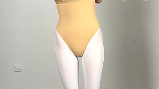 White Silk Gymnastics Uniforms Rope and Metal Confinement