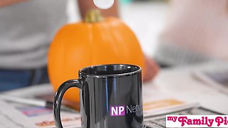 Slim Busty Redhead Tempts Her Stepsdad To Fuck & Creampie Her During the Halloween Cooking Life-show