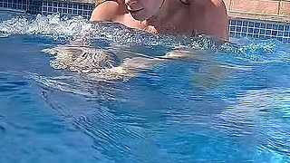 Nude Pool Tease and Masturbation While He Watches