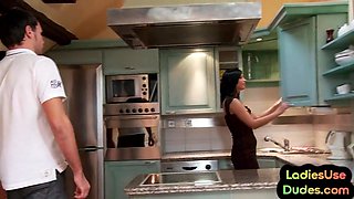Pathetic loser get dildo hump by 2 femme