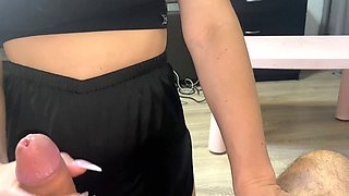 Cuckold wife, cum on tits, wife blowjob friend