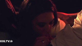 In the car's backseat, the busty brunette Lena Coxx considers her relationship with her BF