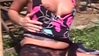 Blonde milf gets fucked outdoors by her man