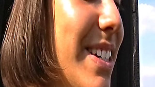 Beautiful big ass German doll sucks cock outdoors