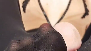 Reverse Footjob in Opaque Stockings & Cum on Nylon Soles - Dame Olga 1080p (067b)
