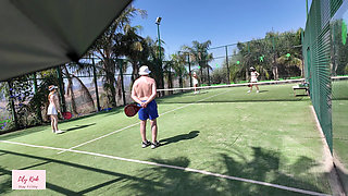 Mature Swingers Outdoor Tennis Court Reverse Gangbang