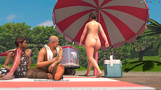 Friendly Housewife by White Foam - Getting Drilled by an Old Man, on the Beach, Behind Her Husband 12