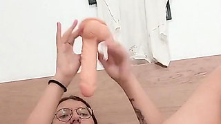 Freshly Shaved Pink Pussy Having Fun with Her Big White Dildo