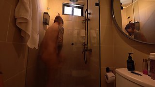 Redhead Latina roomie let me shower with her but I accidentally fucked her pussy