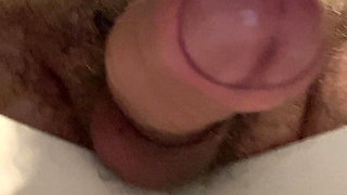 Wet uncut cock in the bathroom