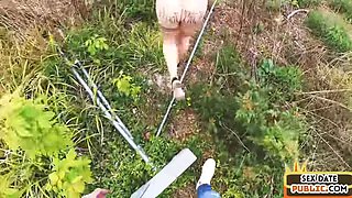 Public amateur Euro MILF with tattoos smashed outdoor