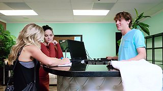 MILF queen Jenna and her hung studs ravage each other's huge melons in an X-rated threesome