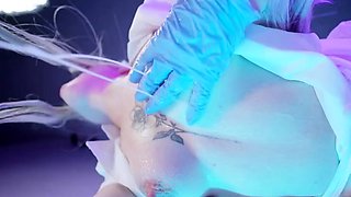 Horny Nurse Helps the Client Collect Sperm at the Sperm
