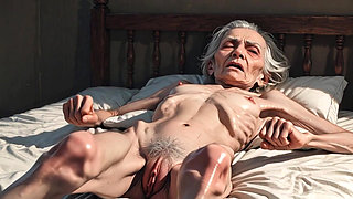 Extremely Skinny Old Granny Hairy Bush Masturbation - Wet Hairy Pussy Rubbing & Orgasm