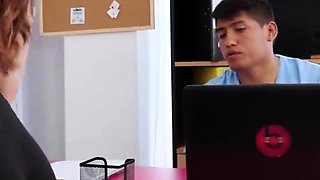 Busty black-haired college lady begs her doctor to