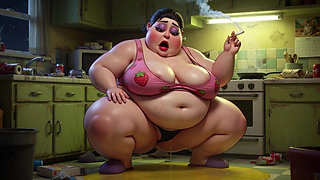 Smoking Pregnant BBW Pisses on Floor - Horny with Massive Belly