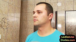 Femdom matures humiliating guy in bathroom