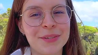 Sexy German dark-haired babe with meaty funbags drains her