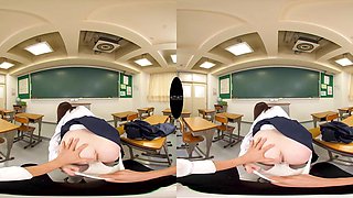 Passionate Japanese student entices viewer in steamy VR school fantasy