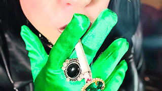 A Gloved Goth Dressed In Leather smokes A Cigarette - Smoking BBW OMI OME Drifting Snap Inhales