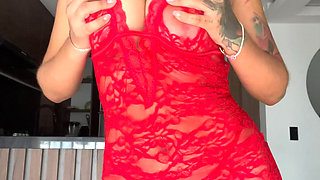 The Kitten Is Filming Herself Wearing This Cute Red Lingerie, Just to Show You How Sexy She Looks in It.