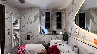 Hottest Brunette Babe Beautiful Girl in the Bathroom Loves to Show off Her Pussy and Cute Butt Under Miniskirt