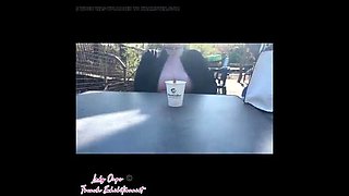 Mini Skirt No Panties Flashing at Cafe - Amateur Exhibitionist Wife in Stockings