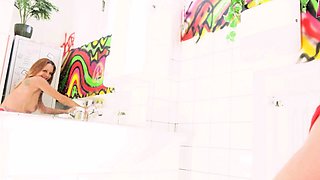 German skinny milf slut fucked in public toilet