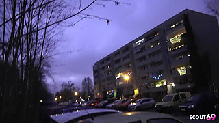 German Blonde Girl Lisa Pick up and Talk to Risky Fuck in Car at Public Place