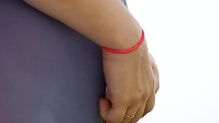 144 Goddess Anya in Tight Spandex: Provocative Leggings Tease at Bus Stop