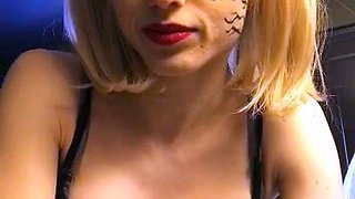 Slutty amateur blonde smoking and jerking dick