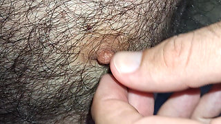 Cock chest nipples feet in close-up