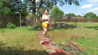 Bikini fun with water then strip outside
