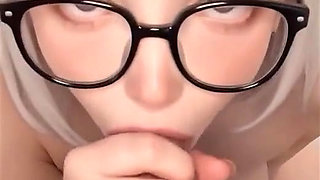 Nerdy AI girl with white hair gives an amazing titjob, close-up blowjob, missionary position, and cum in her mouth