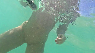 Naughty Blonde Pees in the Ocean Outdoor and Swimming Underwater