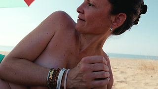 I sucked his cock in public at the beach and I swallowed his cum - HOT POV MILF