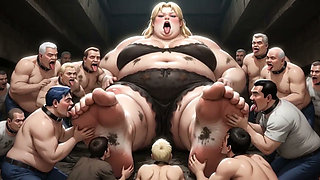 Huge Obese Giantess BBW - Slave Men Licking & Cleaning Her Big Feet
