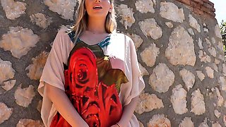 Sexy Blonde Babe With Big Boobs Strips Bra