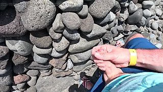 Naked Girl on Beach Makes Him Jerk Off and Cum