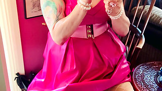 Pink To Make The Boys Wink! Tina Snua In A Leather Dress Smoking A Cigar