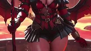 Lava Throne! Blonde Demon Queen Kneels & Spreads Her Wings, Lazy Tease with a Glass.