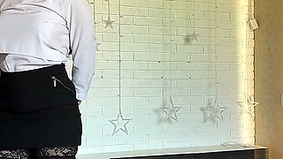 Ballgagged Secretary Walks Around & Squats for You