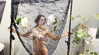 Monika Fox Naked with Flowers Behind a Veil