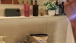 Beautiful Yoga Teacher Hot Blonde in a Half Transparent Mini Dress Goes Full Naked in the Bathroom