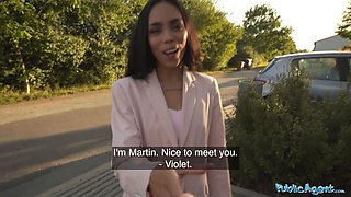 Public agent adorable colombia stunner is bent over and banged from behind outdoors
