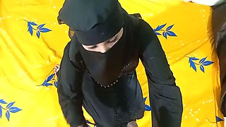 Pretty girl in hijab playing with officer's cock for signature