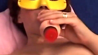 Horny Mature Amateur Masked Wife Masturbates Her Pussy and Ass with Big Dildo in Front of Her Husband