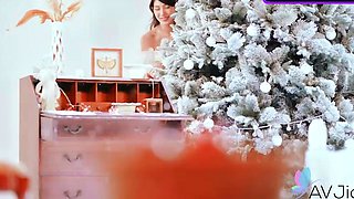 Sexy Chinese black-haired with massive hooters in white