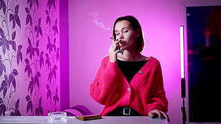 Playful Russian Beauty Smoking Cigarette Outdoor Tease
